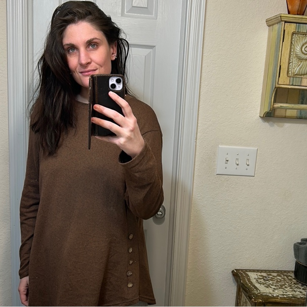 Brown Long Sleeve Top with Button Detail